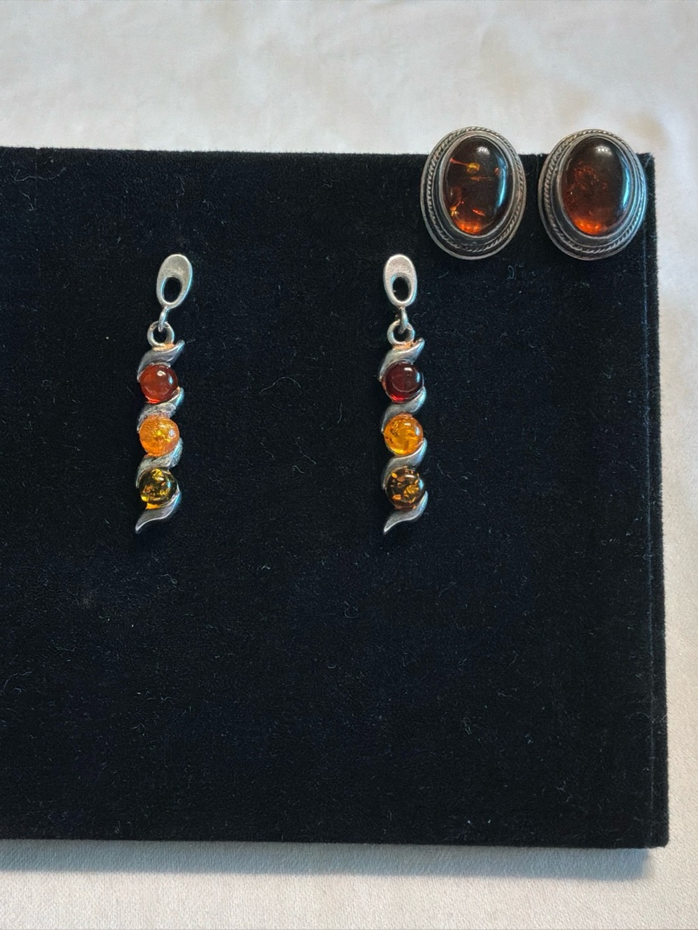 VINTAGE Whitney Kelly natural Baltic Amber clip 925 earrings + 925 amber dangles